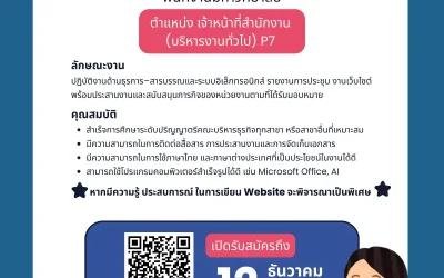 ประกาศรับสมัครพนักงานมหาวิทยาลัย ตำแหน่งเจ้าหน้าที่สำนักงาน (บริหารงานทั่วไป)